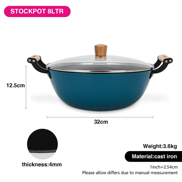 Fissman Stockpot Seagreen Series Series  With Glass Lid Enamelled Lightweight Cast Iron With Non-Stick Coating 32x125cm/8LTR