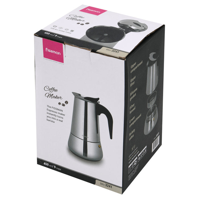 Fissman Stovetop Espresso Maker 450ml For 9 Cups Stainless Steel