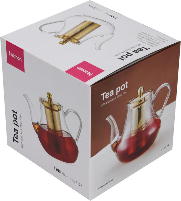 Fissman Teapot 1200ml with Stainless Steel Filter Borosilicate Glass