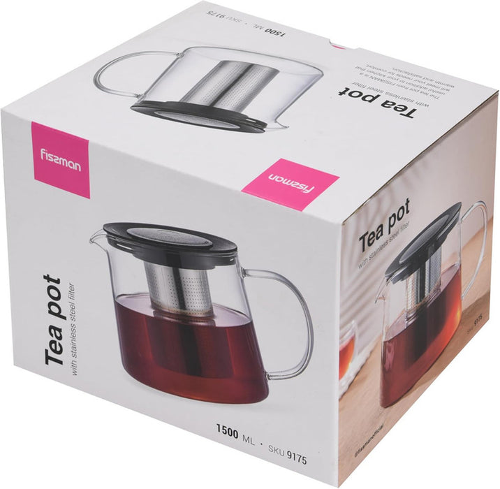 Fissman Teapot 1500ml with Stainless Steel Filter Borosilicate Glass