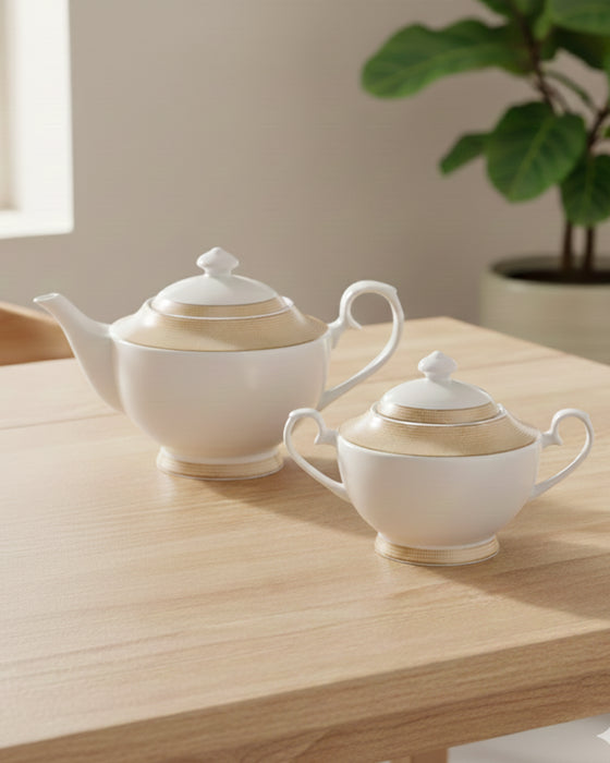 Fissman Teapot and Sugar Bowl Set, Porcelain Tea Set Versailles Series | 1350mL Teapot with 500mL Sugar Bowl