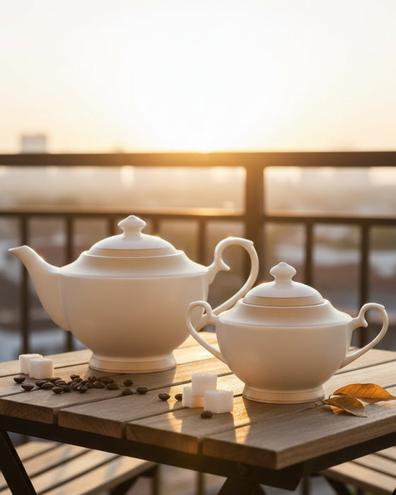 Fissman Teapot and Sugar Bowl Set, Porcelain Tea Set Versailles Series | 1350mL Teapot with 500mL Sugar Bowl