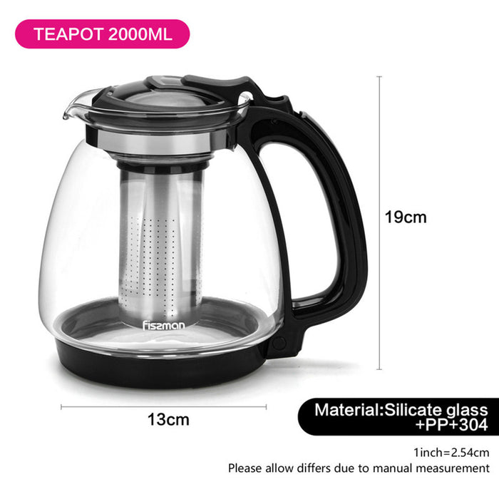 Fissman Teapot Borosilicate Glass with Stainless Steel Filter 2000ml
