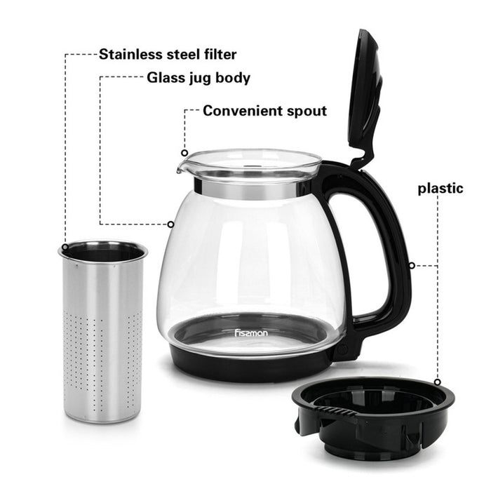 Fissman Teapot Borosilicate Glass with Stainless Steel Filter 2000ml