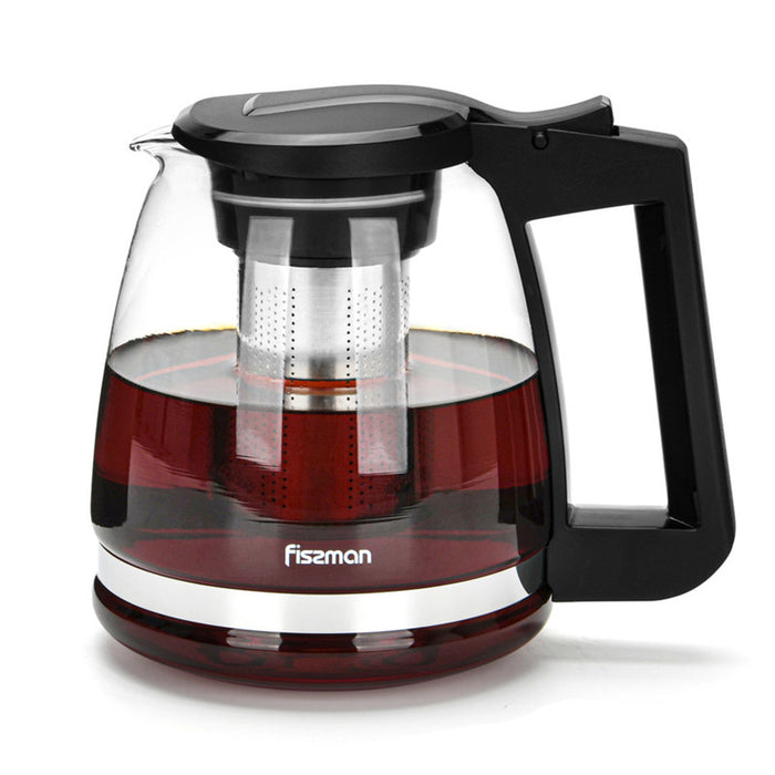 Fissman Teapot Borosilicate Glass With Stainless Steel Filter Black/Clear 2000ml