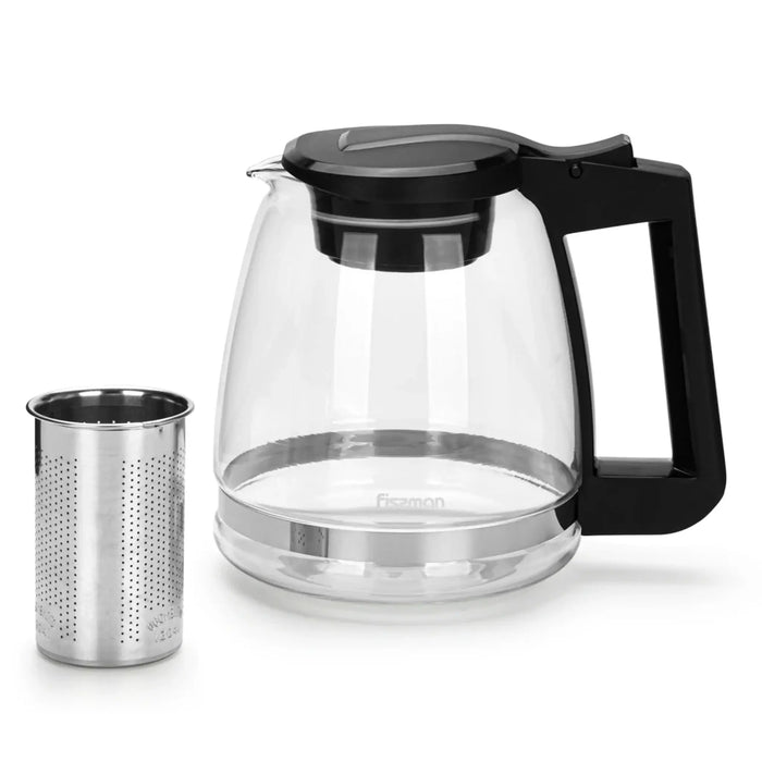 Fissman Teapot Borosilicate Glass With Stainless Steel Filter Black/Clear 2000ml