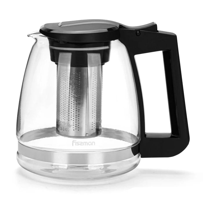 Fissman Teapot Borosilicate Glass With Stainless Steel Filter Black/Clear 2000ml