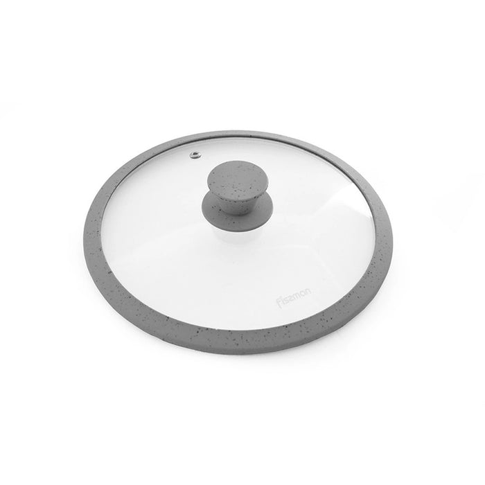 Fissman Universal Glass Lid 24cm with Silicone Rim for Pans, Pots, Skillets, Transparent Glass Lid | Marbling Silicone Rim | Heat Resistant Silicone Knob | Replacement Glass Lid
