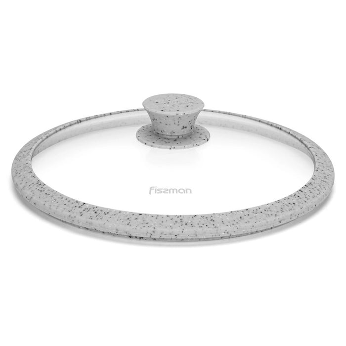 Fissman Universal Glass Lid 24cm with Silicone Rim for Pans, Pots, Skillets, Transparent Glass Lid | Marbling Silicone Rim | Heat Resistant Silicone Knob | Replacement Glass Lid