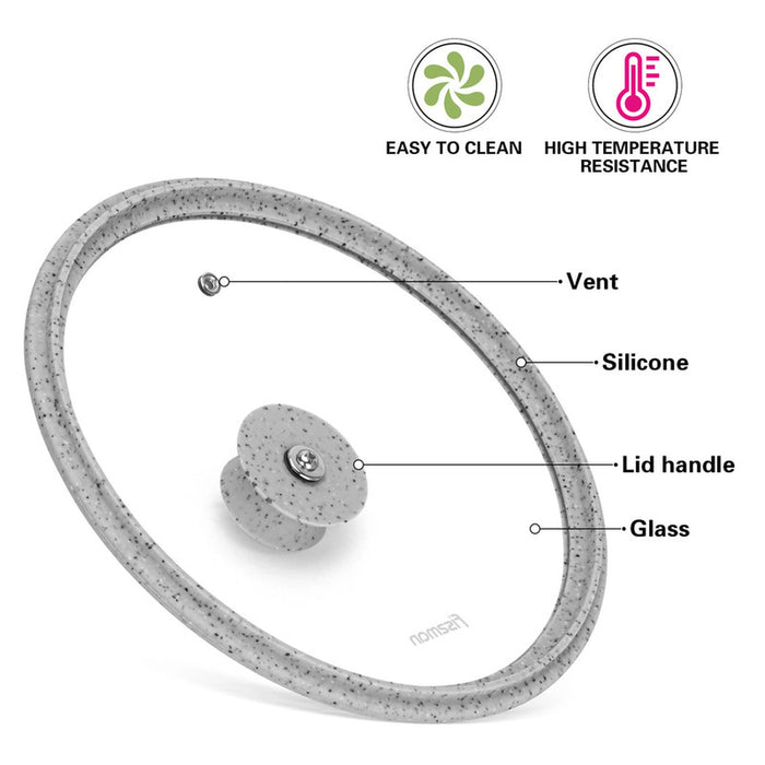 Fissman Universal Glass Lid 24cm with Silicone Rim for Pans, Pots, Skillets, Transparent Glass Lid | Marbling Silicone Rim | Heat Resistant Silicone Knob | Replacement Glass Lid