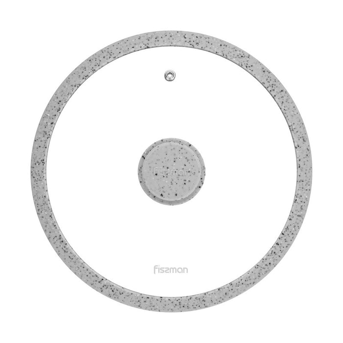 Fissman Universal Glass Lid with Silicone Rim ,24cm Tempered Glass Lid for Pots, Pans and Skillets - Heat Resistant Silicone Rim Fits, Replacement Frying Pan Cover and Cast Iron Lids, Light Grey