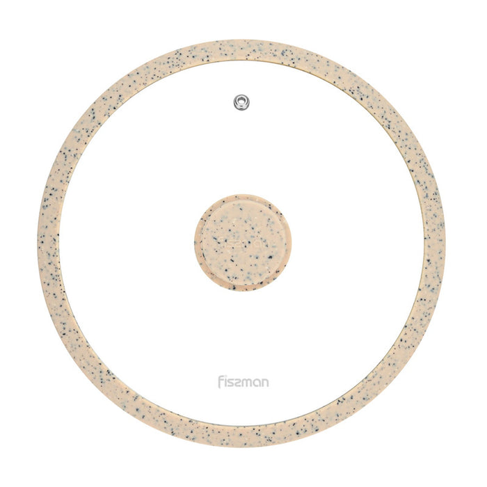 Fissman Universal Lid for Pots, Pans and Skillets - Tempered Glass with Heat Resistant Silicone Rim Fits, Replacement Frying Pan Cover and Cast Iron Lids (Beige, 24)