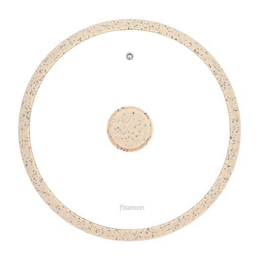 Fissman Universal Lid for Pots, Pans and Skillets - Tempered Glass with Heat Resistant Silicone Rim Fits, Replacement Frying Pan Cover and Cast Iron Lids (Beige, 28) Fissman