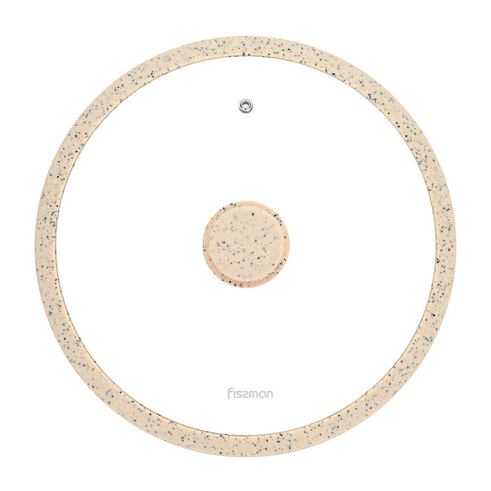 Fissman Universal Lid for Pots, Pans and Skillets - Tempered Glass with Heat Resistant Silicone Rim Fits, Replacement Frying Pan Cover and Cast Iron Lids (Beige, 28) Fissman