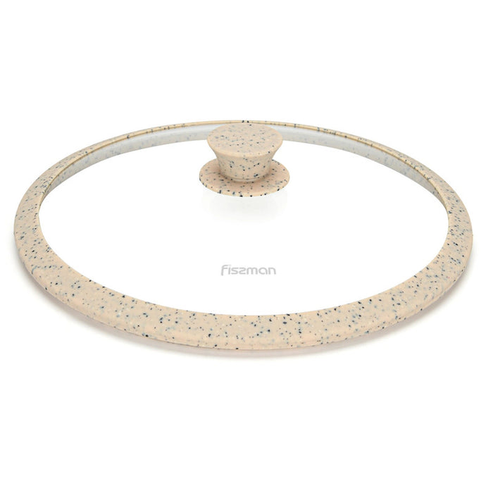 Fissman Universal Lid for Pots, Pans and Skillets - Tempered Glass with Heat Resistant Silicone Rim Fits, Replacement Frying Pan Cover and Cast Iron Lids (Beige, 28) Fissman