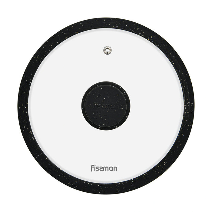 Fissman Universal Lid for Pots, Pans and Skillets - Tempered Glass with Heat Resistant Silicone Rim Fits, Replacement Frying Pan Cover and Cast Iron Lids (Black, 20)