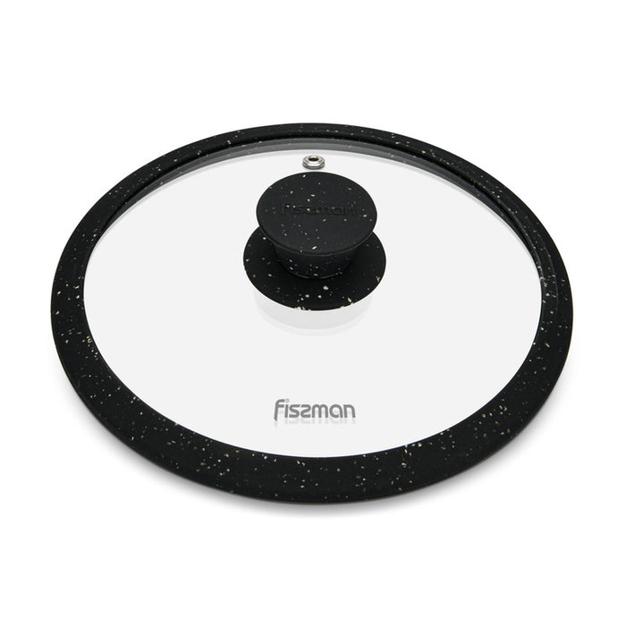 Fissman Universal Lid for Pots, Pans and Skillets - Tempered Glass with Heat Resistant Silicone Rim Fits, Replacement Frying Pan Cover and Cast Iron Lids (Black, 20)