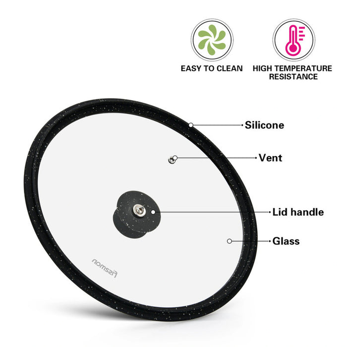 Fissman Universal Lid for Pots, Pans and Skillets - Tempered Glass with Heat Resistant Silicone Rim Fits, Replacement Frying Pan Cover and Cast Iron Lids (Black, 20)