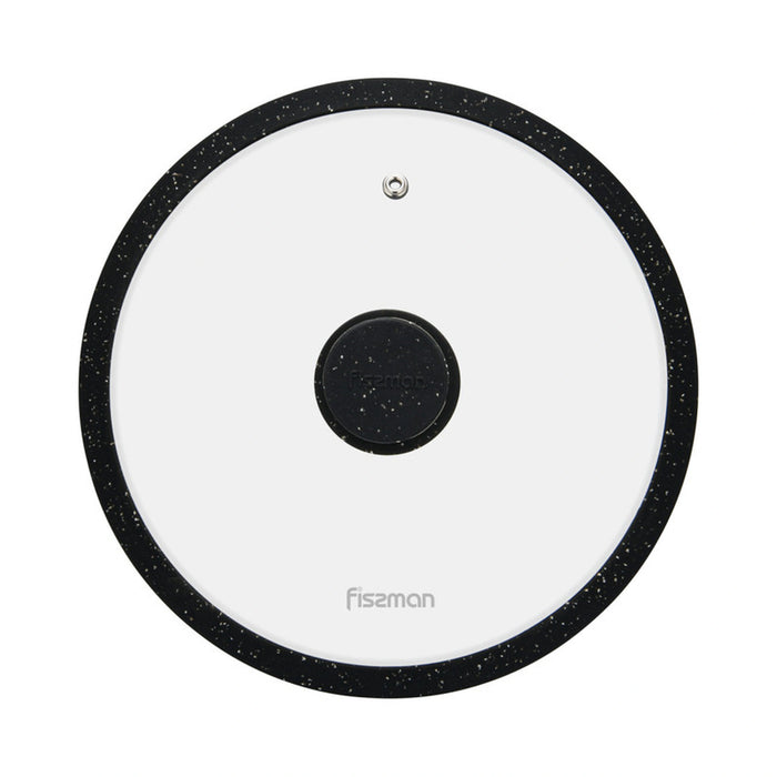 Fissman Universal Lid for Pots, Pans and Skillets - Tempered Glass with Heat Resistant Silicone Rim Fits, Replacement Frying Pan Cover and Cast Iron Lids (Black, 26)