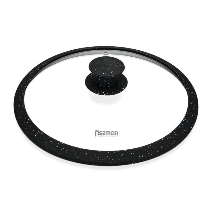 Fissman Universal Lid for Pots, Pans and Skillets - Tempered Glass with Heat Resistant Silicone Rim Fits, Replacement Frying Pan Cover and Cast Iron Lids (Black, 26)