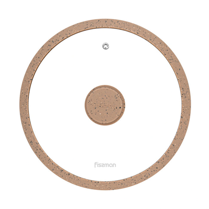 Fissman Universal Lid for Pots, Pans and Skillets - Tempered Glass with Heat Resistant Silicone Rim Fits, Replacement Frying Pan Cover and Cast Iron Lids (Brown, 24)