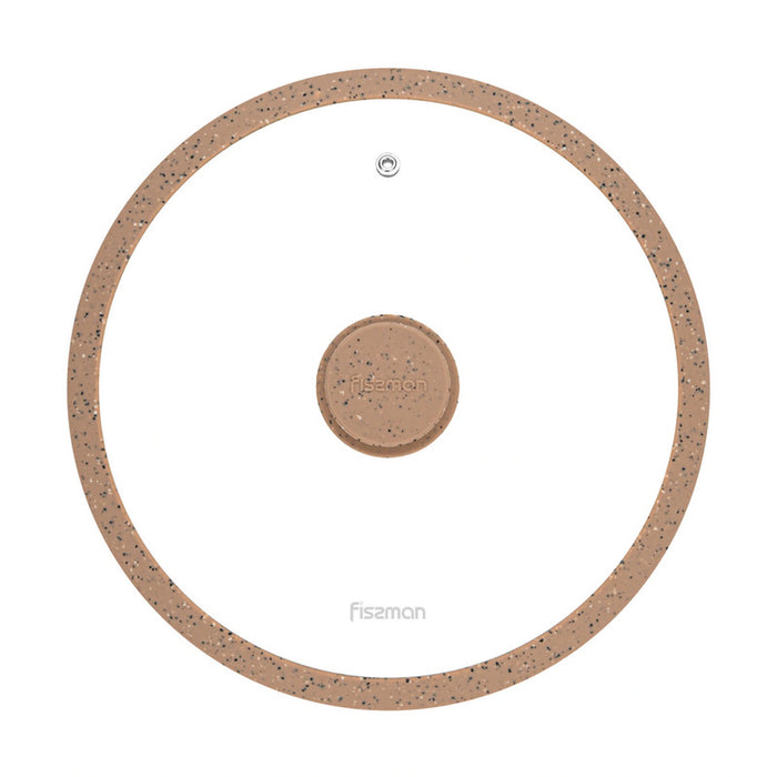 Fissman Universal Lid for Pots, Pans and Skillets - Tempered Glass with Heat Resistant Silicone Rim Fits, Replacement Frying Pan Cover and Cast Iron Lids (Brown, 26)