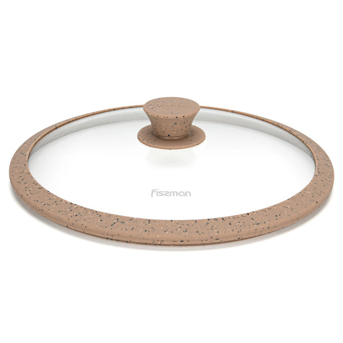 Fissman Universal Lid for Pots, Pans and Skillets - Tempered Glass with Heat Resistant Silicone Rim Fits, Replacement Frying Pan Cover and Cast Iron Lids (Brown, 26)