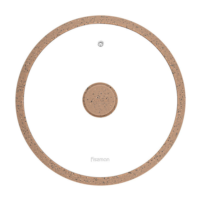 Fissman Universal Lid for Pots, Pans and Skillets - Tempered Glass with Heat Resistant Silicone Rim Fits, Replacement Frying Pan Cover and Cast Iron Lids (Brown, 28)