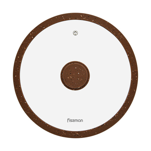 Fissman Universal Lid for Pots, Pans and Skillets - Tempered Glass with Heat Resistant Silicone Rim Fits, Replacement Frying Pan Cover and Cast Iron Lids (Dark Brown, 24) Fissman