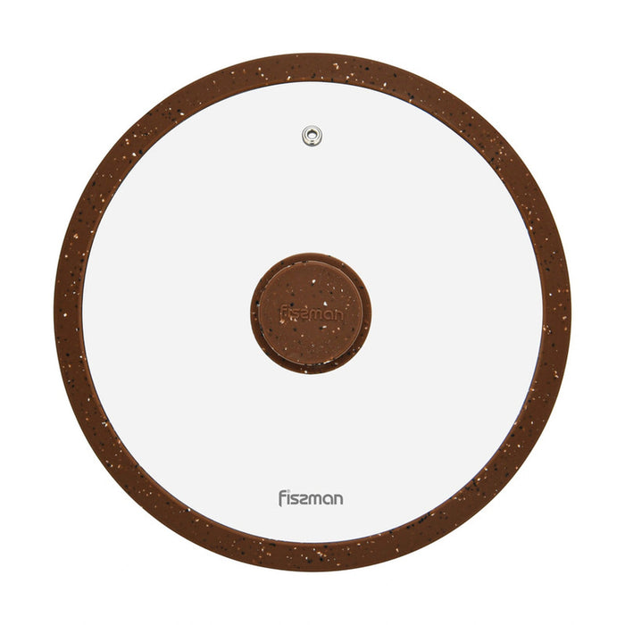 Fissman Universal Lid for Pots, Pans and Skillets - Tempered Glass with Heat Resistant Silicone Rim Fits, Replacement Frying Pan Cover and Cast Iron Lids (Dark Brown, 24) Fissman