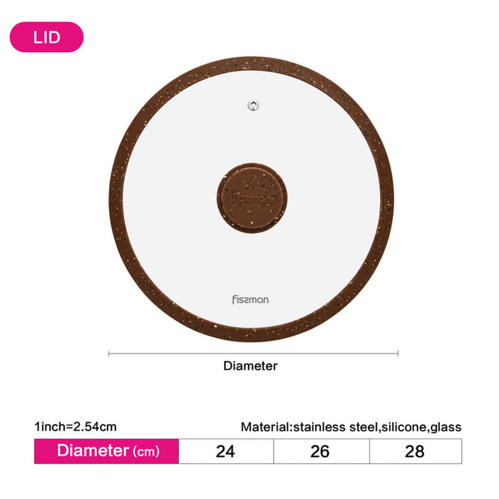 Fissman Universal Lid for Pots, Pans and Skillets - Tempered Glass with Heat Resistant Silicone Rim Fits, Replacement Frying Pan Cover and Cast Iron Lids (Dark Brown, 24) Fissman