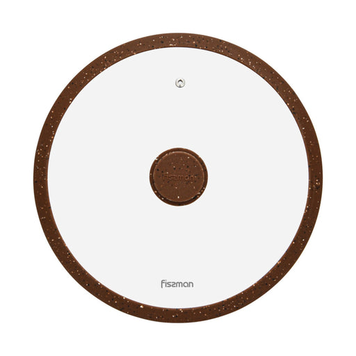 Fissman Universal Lid for Pots, Pans and Skillets - Tempered Glass with Heat Resistant Silicone Rim Fits, Replacement Frying Pan Cover and Cast Iron Lids (Dark Brown, 28) Fissman