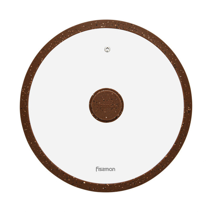 Fissman Universal Lid for Pots, Pans and Skillets - Tempered Glass with Heat Resistant Silicone Rim Fits, Replacement Frying Pan Cover and Cast Iron Lids (Dark Brown, 28) Fissman