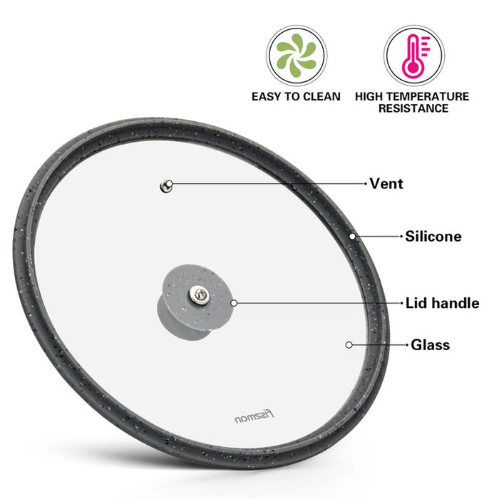 Fissman Universal Lid for Pots, Pans and Skillets - Tempered Glass with Heat Resistant Silicone Rim Fits, Replacement Frying Pan Cover and Cast Iron Lids (Grey, 26)