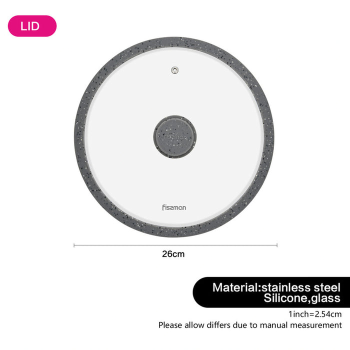 Fissman Universal Lid for Pots, Pans and Skillets - Tempered Glass with Heat Resistant Silicone Rim Fits, Replacement Frying Pan Cover and Cast Iron Lids (Grey, 26)