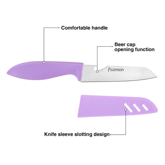 Utility Stainless Knife 10cm with Sheath - Ultra Sharp Cooking Knives, Perfect for Carving & Chopping - Best Kitchen Gift for Cooking Lovers & Chefs (Purple)