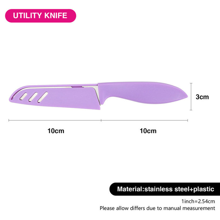 Utility Stainless Knife 10cm with Sheath - Ultra Sharp Cooking Knives, Perfect for Carving & Chopping - Best Kitchen Gift for Cooking Lovers & Chefs (Purple)