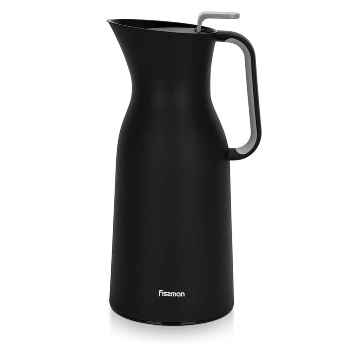 Fissman Vacuum Flask 1.0L Insulated Stylish Flask, Modern Dallah, Pink Glass Liner, Matte Plastic Body, Hot/Cold, Leak-Proof, Tea & Coffee, Indoor/Outdoor, (Black)