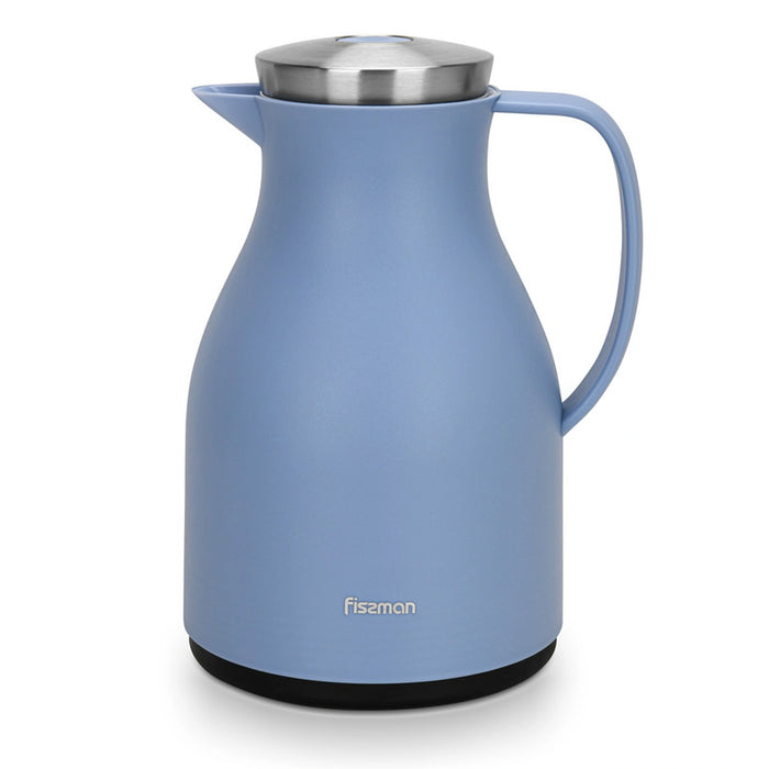 Vacuum Insulated Flask, 1000 ml, Modern Dallah, Stainless Steel Lid, Pink Glass Liner, Matte Plastic Body, Hot/Cold, Leak-Proof, Tea & Coffee, Indoor/Outdoor, 1 Litre (Blue)