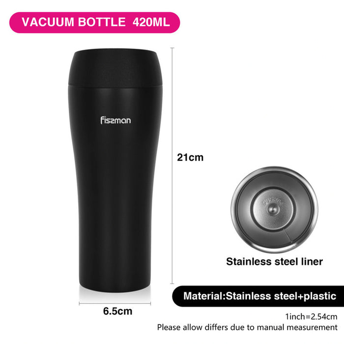 Vacuum Insulated Mug 420mL, Double Wall Stainless Steel Vacuum Travel Bottle | Thermos Travel Mug | Spill-Proof Silicone Sealed Lid | Coffee Thermos Bottle | for Hot and Cold Drinks (Black)