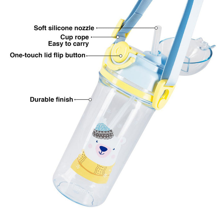 Fissman Water Bottle for Kids 450mL with Straw , BPA Free Water Bottle with Strap | Non-Toxic | Leak Proof Top Lid | Easy to Clean | for Kids, Toddler, School, Home (Blue)