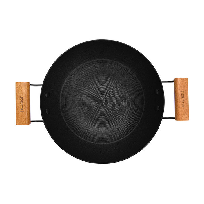 Fissman Wok Seagreen 28cm/4LTR with Glass Lid Enamelled Lightweight Cast Iron with Non-stick Coating