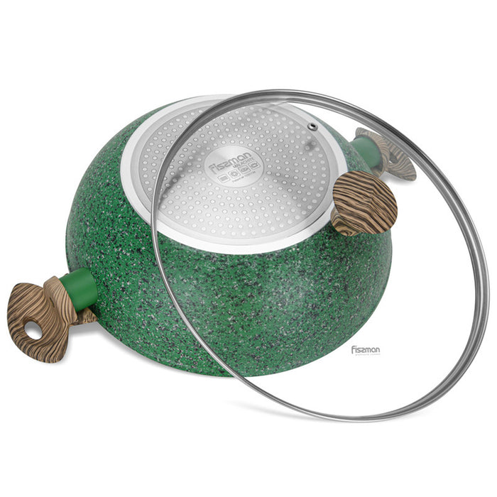 Fissman Wok With Lid Malachite Series Aluminium Green 30x9cm