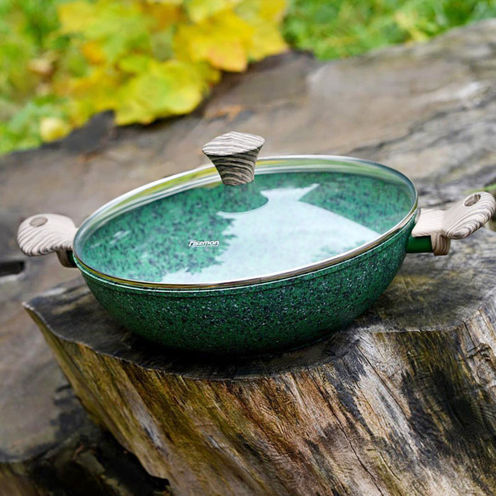 Fissman Wok With Lid Malachite Series Aluminium Green 30x9cm