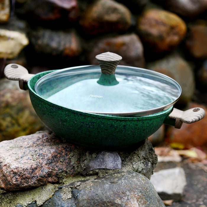 Fissman Wok With Lid Malachite Series Aluminium Green 30x9cm