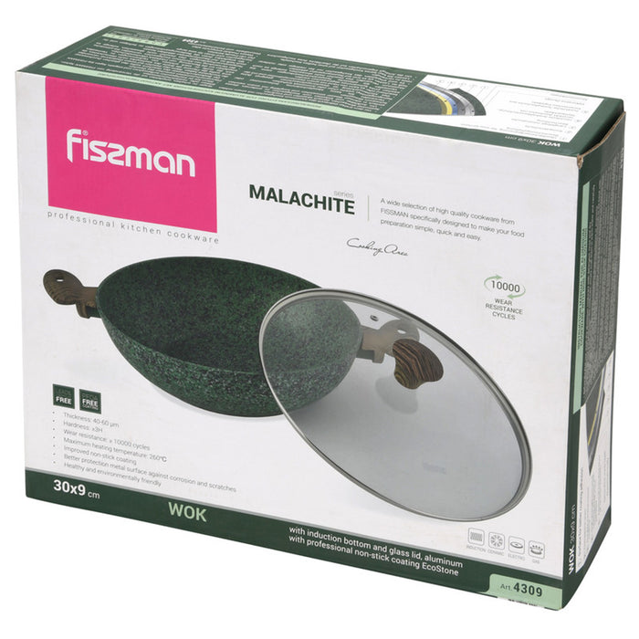 Fissman Wok With Lid Malachite Series Aluminium Green 30x9cm