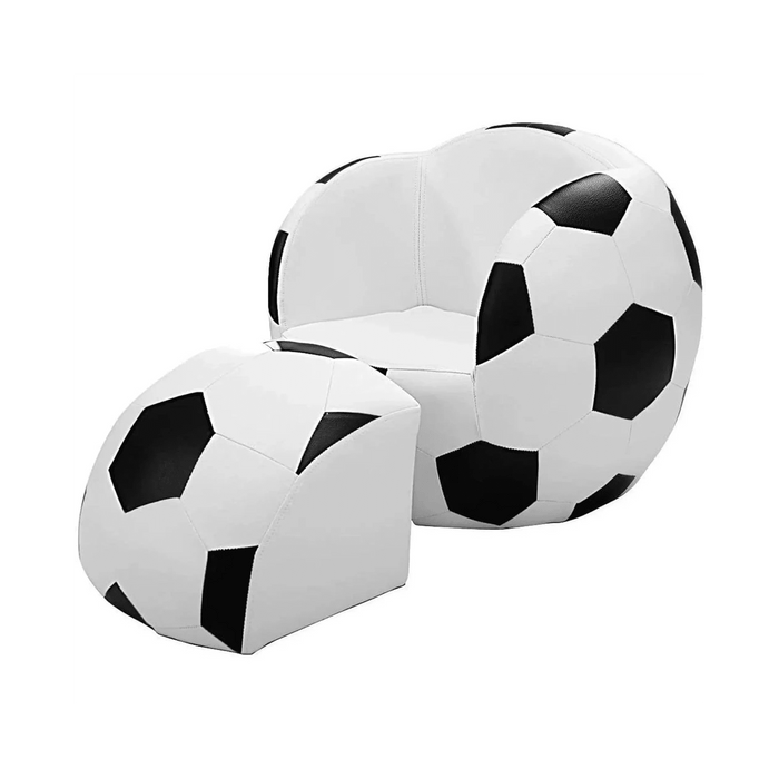 Football Kids Armchair With Footstool White-Black