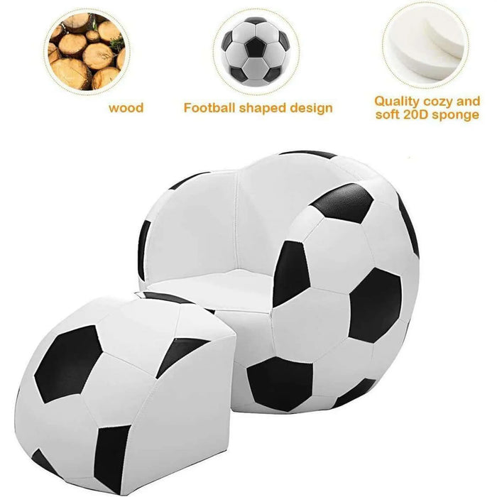 Football Kids Armchair With Footstool White-Black