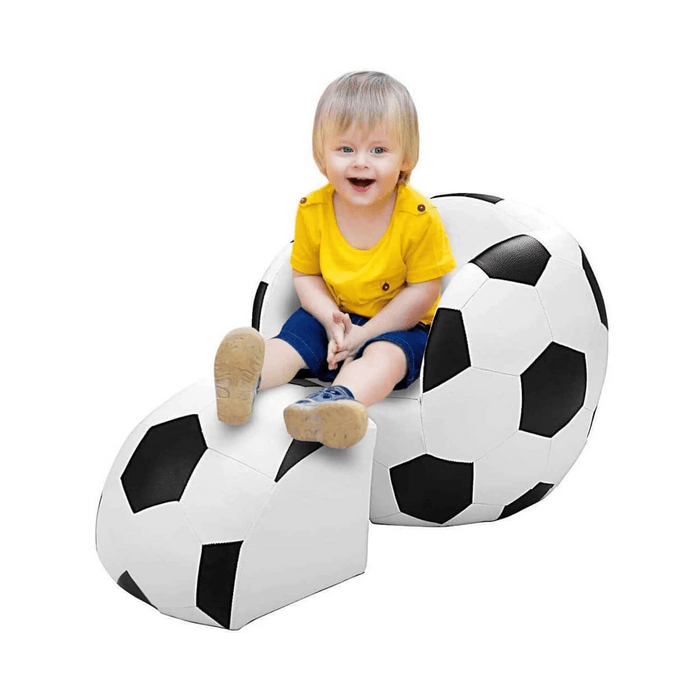 Football Kids Armchair With Footstool White-Black