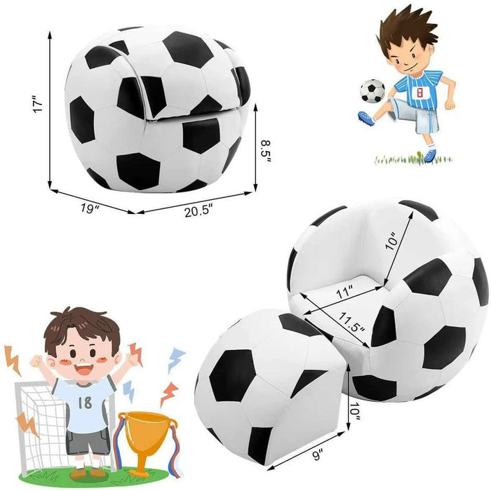 Football Kids Armchair With Footstool White-Black